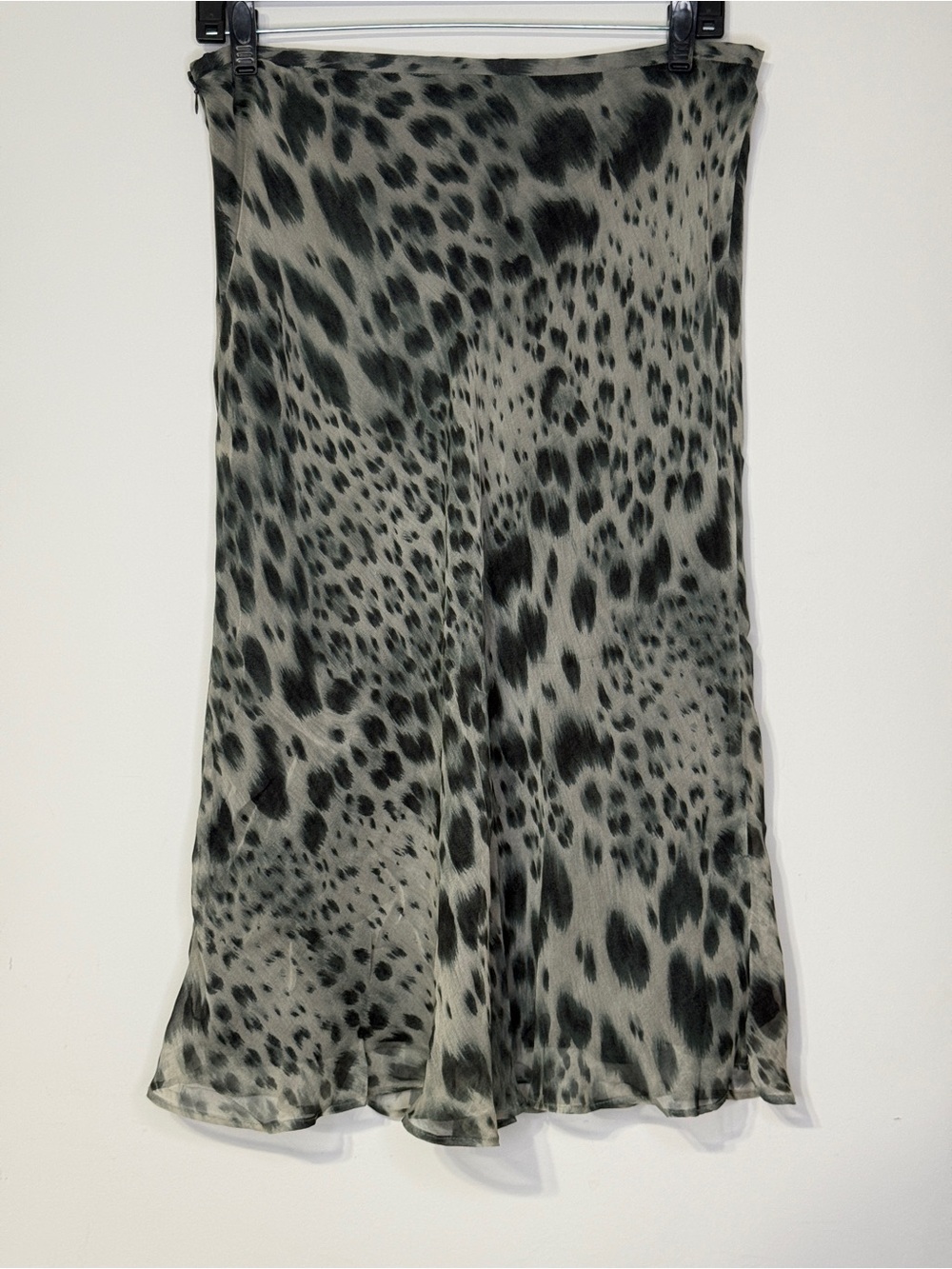 VTG Rafaella Silk Gray Black Leopard Print Midi Slip skirt Sz 10